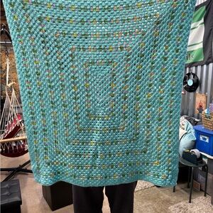 Cozy Blue and Yellow Crochet Throw Blanket